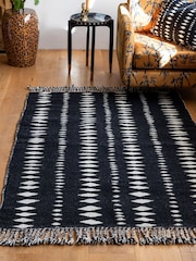 Rockett St George Black Geo Cowboy Flatweave Wool Rich Rug - Image 1 of 5