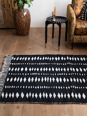 Rockett St George Black Geo Cowboy Flatweave Wool Rich Rug - Image 2 of 5