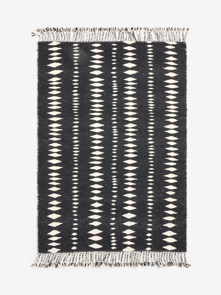 Rockett St George Black Geo Cowboy Flatweave Wool Rich Rug - Image 5 of 5