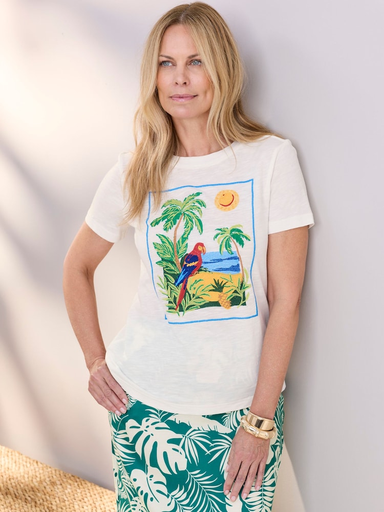 Cotton Traders White Embroidered T-Shirt - Image 4 of 4 Cotton Traders White Embroidered T-Shirt - Image 4 of 4