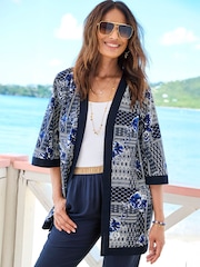 Cotton Traders Blue Printed Kimono Cover-up - Image 4 of 4