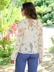 Cotton Traders Natural Crochet Cardigan - Image 3 of 3