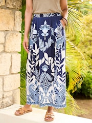 Cotton Traders Blue Printed Pull On Maxi Skirt - Image 2 of 4