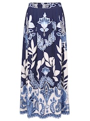 Cotton Traders Blue Printed Pull On Maxi Skirt - Image 4 of 4