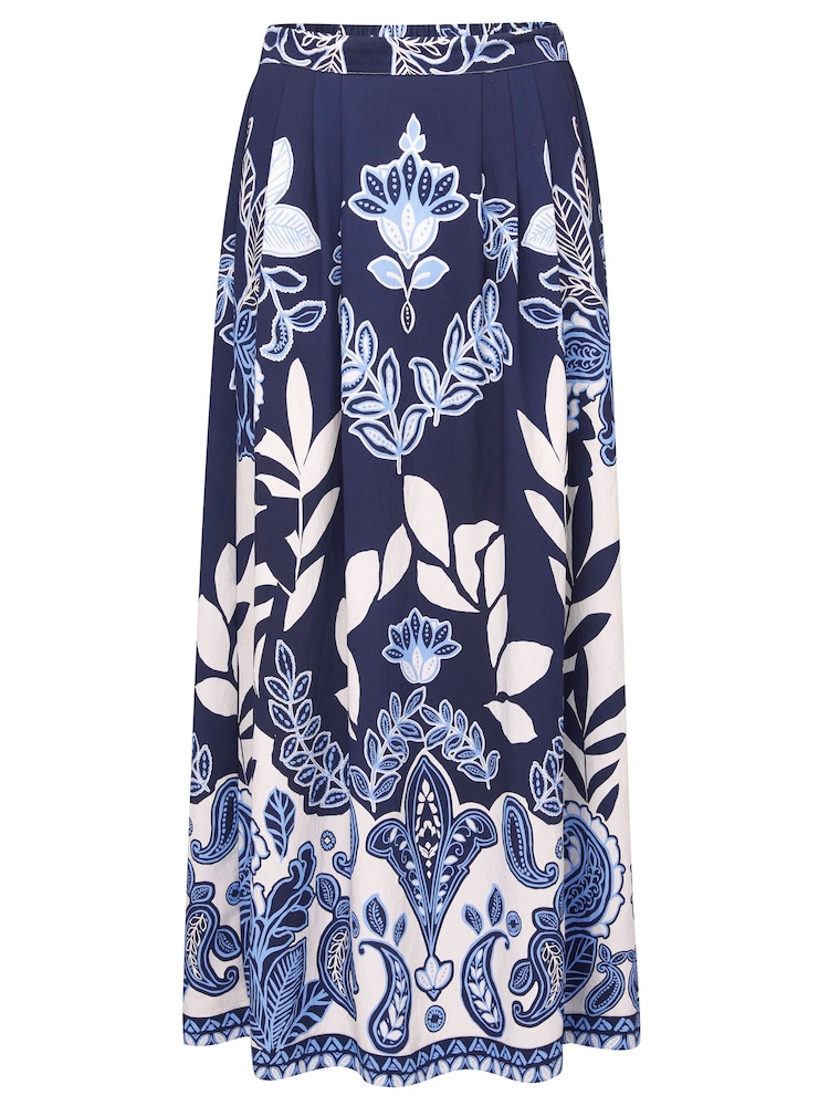 Cotton Traders Blue Printed Pull On Maxi Skirt - Image 4 of 4