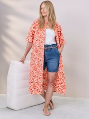Cotton Traders Orange Long Printed Cotton Overshirt - Image 1 of 4