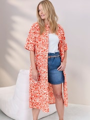 Cotton Traders Orange Long Printed Cotton Overshirt - Image 2 of 4