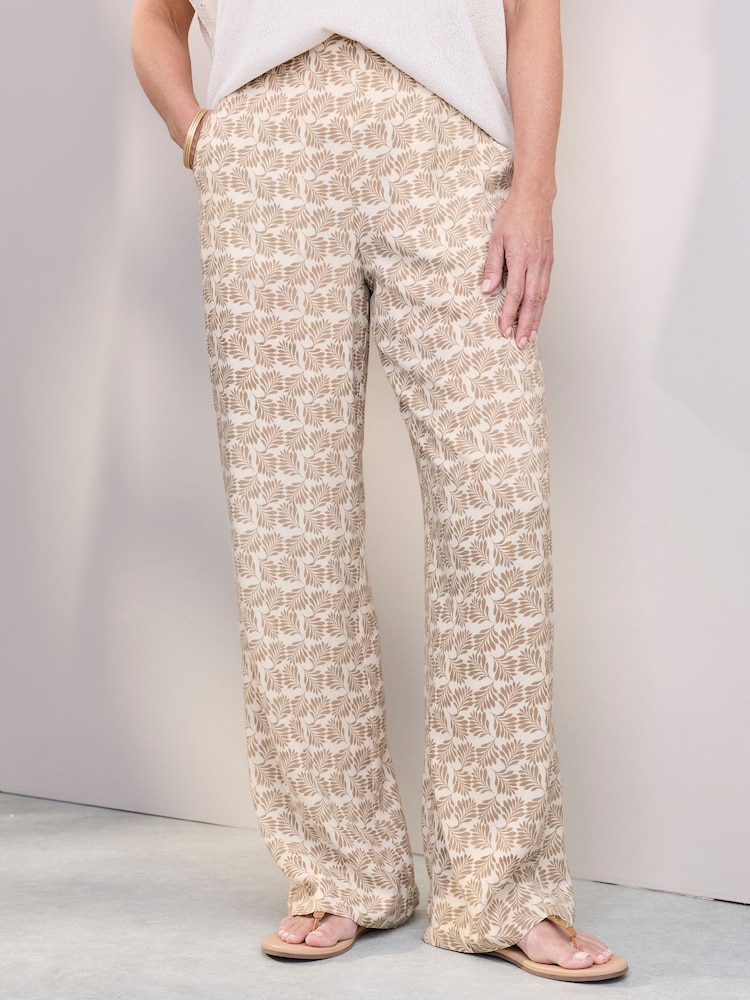Cotton Traders Cream Pull On Printed Wide Leg Trousers - Image 1 of 4 Cotton Traders Cream Pull On Printed Wide Leg Trousers - Image 1 of 4