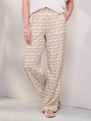 Cotton Traders Cream Pull On Printed Wide Leg Trousers - Image 2 of 4