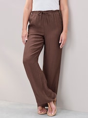 Cotton Traders Brown Crinkle Pull On Wide Leg Trousers - Image 2 of 4