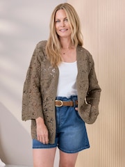 Cotton Traders Green Crochet Cardigan - Image 1 of 4