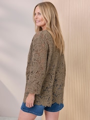 Cotton Traders Green Crochet Cardigan - Image 3 of 4
