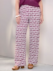Cotton Traders Pink Pull On Printed Wide Leg Trousers - Image 1 of 4
