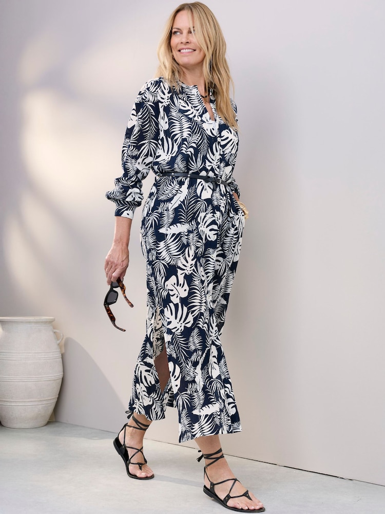 Cotton Traders Blue Printed Maxi Shirt Dress - Image 2 of 4 Cotton Traders Blue Printed Maxi Shirt Dress - Image 2 of 4
