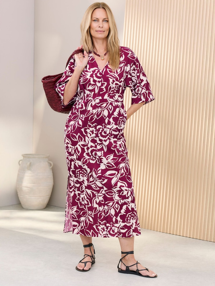 Cotton Traders Pink Printed Kimono Maxi Dress - Image 1 of 4 Cotton Traders Pink Printed Kimono Maxi Dress - Image 1 of 4