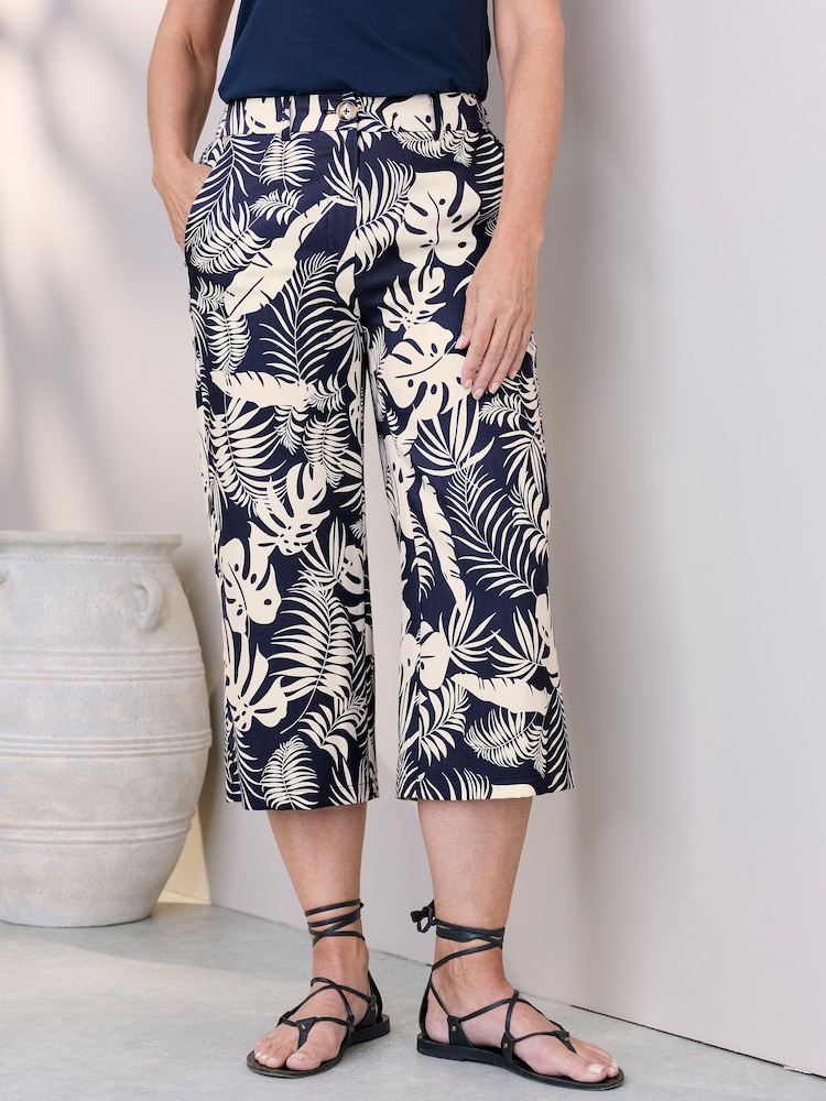 Cotton Traders Blue Printed Cropped Trousers - Image 4 of 4