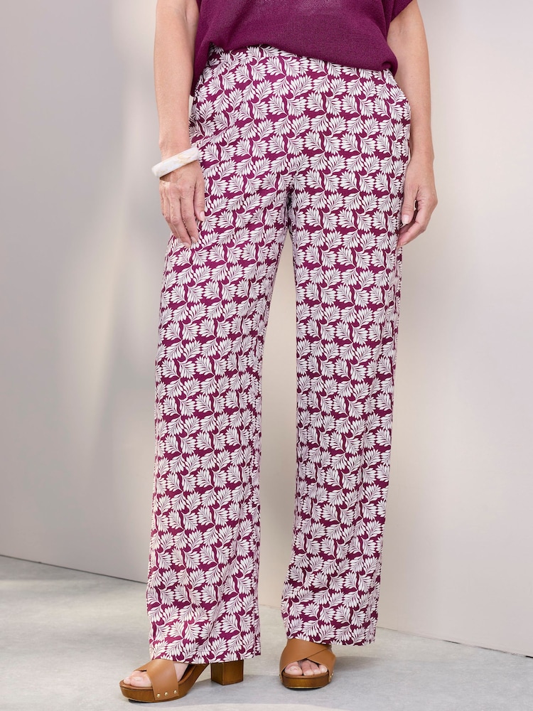 Cotton Traders Pink Pull On Printed Wide Leg Trousers - Image 1 of 4 Cotton Traders Pink Pull On Printed Wide Leg Trousers - Image 1 of 4