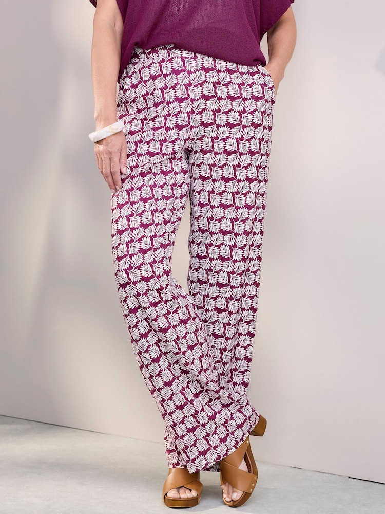 Cotton Traders Pink Pull On Printed Wide Leg Trousers - Image 2 of 4 Cotton Traders Pink Pull On Printed Wide Leg Trousers - Image 2 of 4