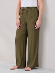 Cotton Traders Green Crinkle Pull On Wide Leg Trousers - Image 3 of 4
