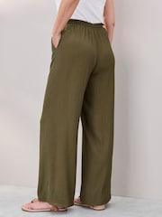 Cotton Traders Green Crinkle Pull On Wide Leg Trousers - Image 4 of 4