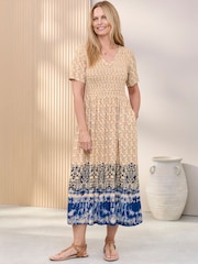 Cotton Traders Blue V- Neck Printed Maxi Dress - Image 1 of 4