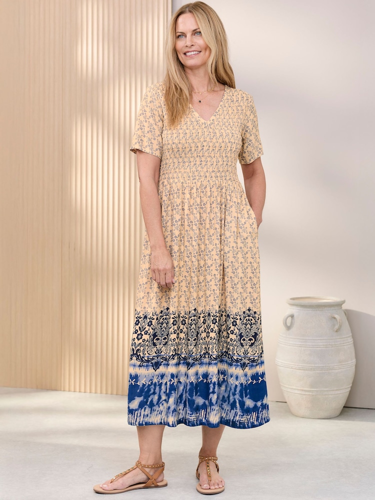 Cotton Traders Blue V- Neck Printed Maxi Dress - Image 1 of 4 Cotton Traders Blue V- Neck Printed Maxi Dress - Image 1 of 4