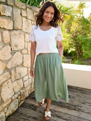 Cotton Traders White Lace Sleeve T-Shirt - Image 1 of 4