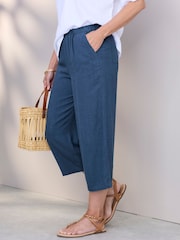 Cotton Traders Blue Viscose Linen Blend Cropped Trousers - Image 1 of 4