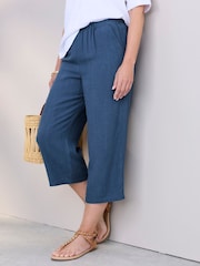 Cotton Traders Blue Viscose Linen Blend Cropped Trousers - Image 2 of 4