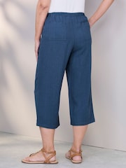 Cotton Traders Blue Viscose Linen Blend Cropped Trousers - Image 3 of 4