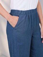 Cotton Traders Blue Viscose Linen Blend Cropped Trousers - Image 4 of 4