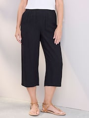 Cotton Traders Black Viscose Linen Blend Cropped Trousers - Image 1 of 4