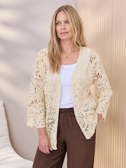Cotton Traders Natural Crochet Cardigan - Image 1 of 4