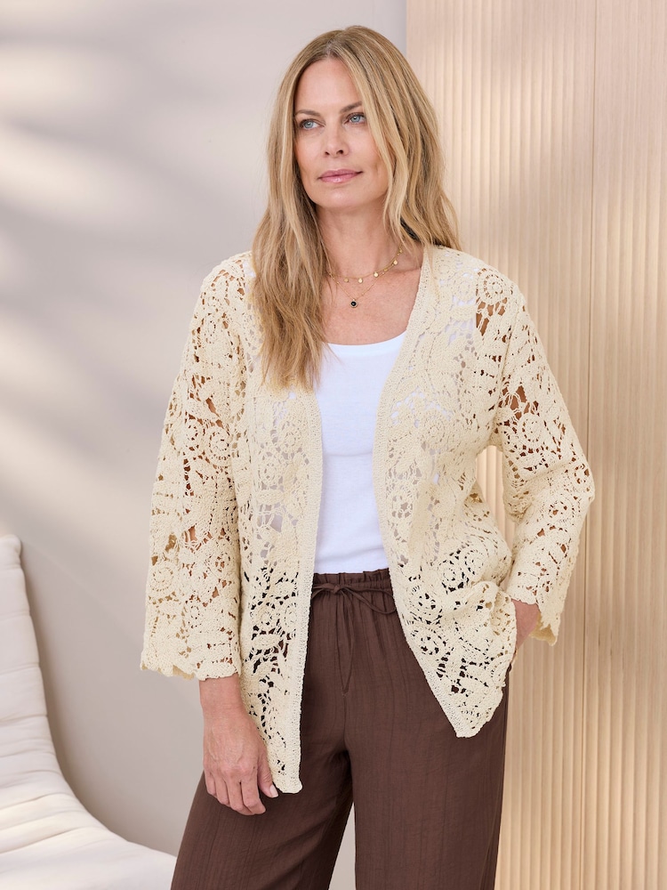 Cotton Traders Natural Crochet Cardigan - Image 1 of 4