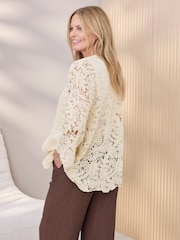 Cotton Traders Natural Crochet Cardigan - Image 2 of 4