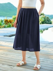 Cotton Traders Blue Contrast Waist Pull On Skirt - Image 1 of 3