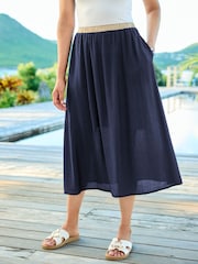 Cotton Traders Blue Contrast Waist Pull On Skirt - Image 2 of 3