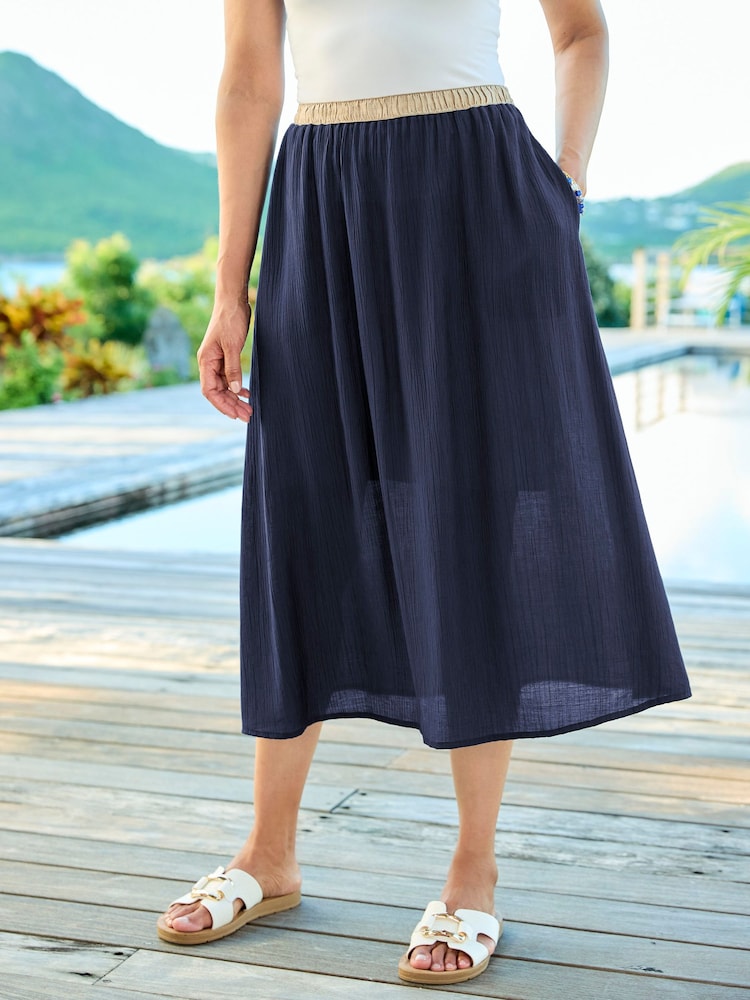 Cotton Traders Blue Contrast Waist Pull On Skirt - Image 2 of 3 Cotton Traders Blue Contrast Waist Pull On Skirt - Image 2 of 3