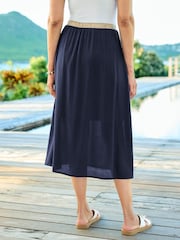 Cotton Traders Blue Contrast Waist Pull On Skirt - Image 3 of 3