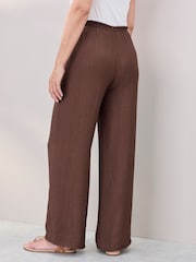 Cotton Traders Brown Crinkle Pull On Wide Leg Trousers - Image 3 of 4