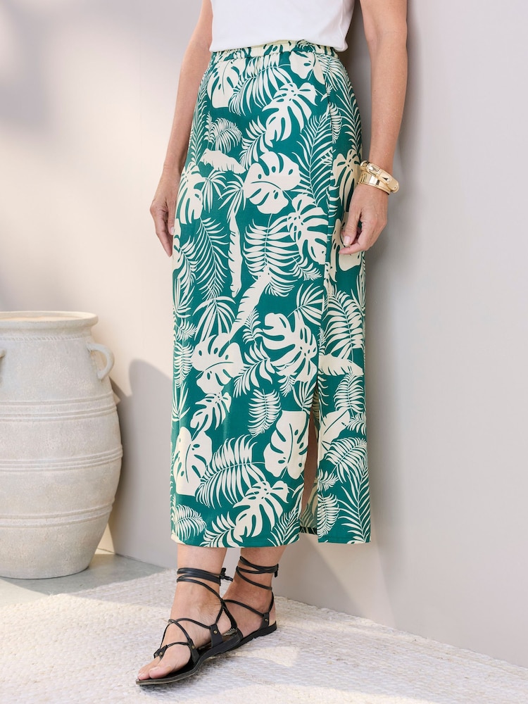 Cotton Traders Green Printed Pull On Maxi Skirt - Image 1 of 4 Cotton Traders Green Printed Pull On Maxi Skirt - Image 1 of 4