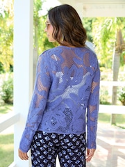 Cotton Traders Blue Crochet Cardigan - Image 2 of 4