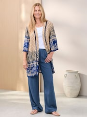Cotton Traders Blue Long Printed Kimono Cover-up - Image 1 of 4