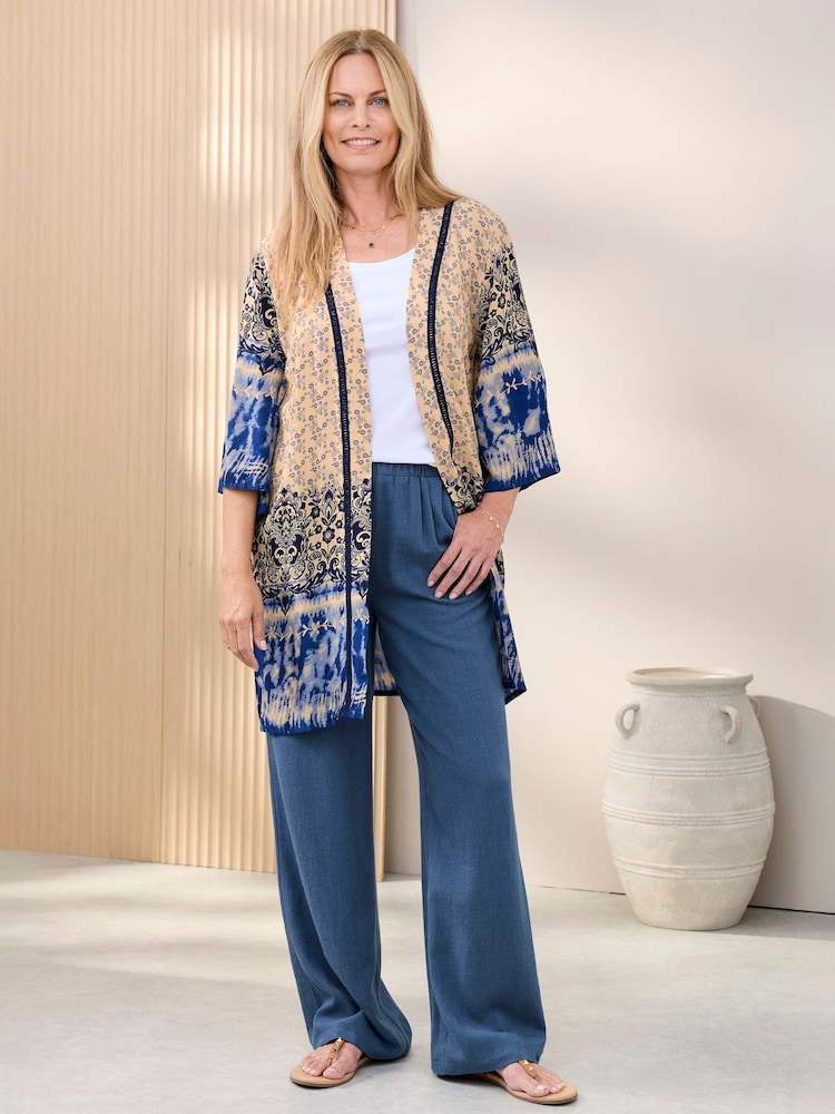 Cotton Traders Blue Long Printed Kimono Cover-up - Image 1 of 4