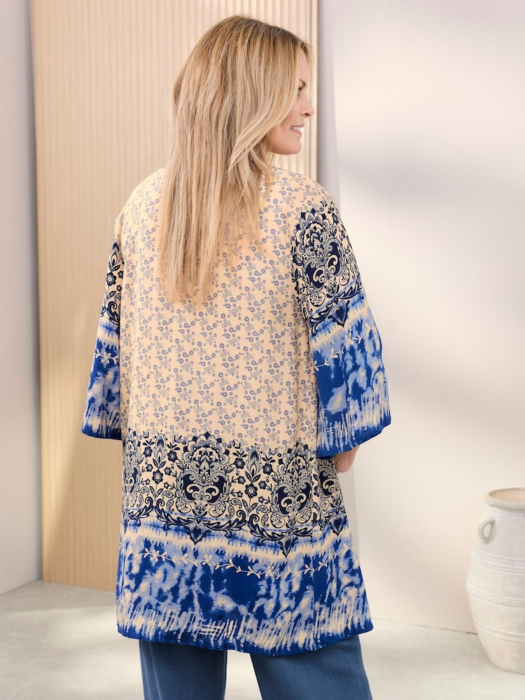 Cotton Traders Blue Long Printed Kimono Cover-up - Image 4 of 4