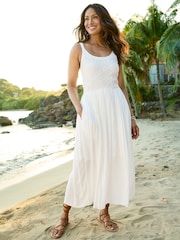 Cotton Traders White Crochet Detail Maxi Dress - Image 1 of 4