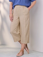 Cotton Traders Natural Viscose Linen Blend Cropped Trousers - Image 1 of 4