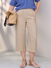 Cotton Traders Natural Viscose Linen Blend Cropped Trousers - Image 2 of 4