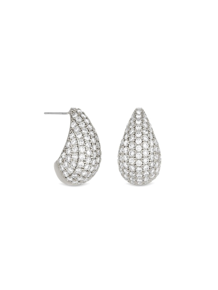 Mood Silver Tone Crystal Dome Hoop Earrings - Image 1 of 4