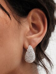 Mood Silver Tone Crystal Dome Hoop Earrings - Image 2 of 4